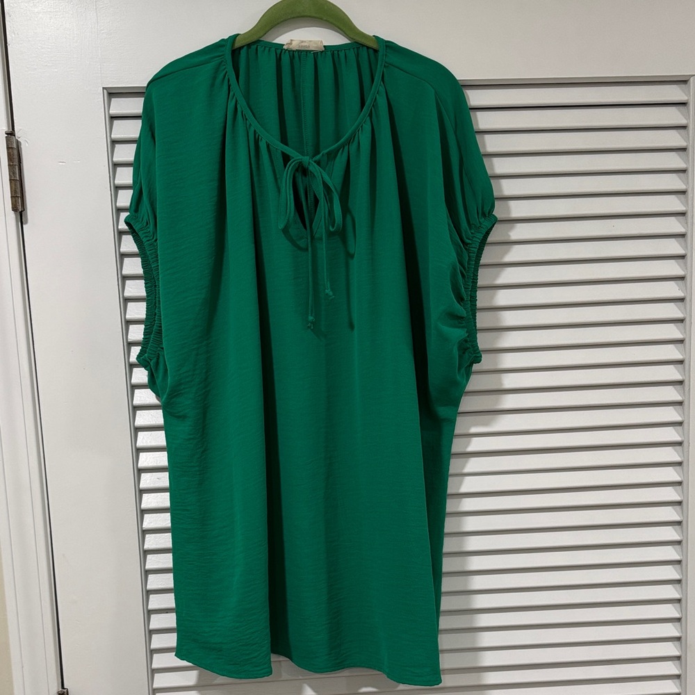 Entro Emerald Green Blouse with Tie-Neck
